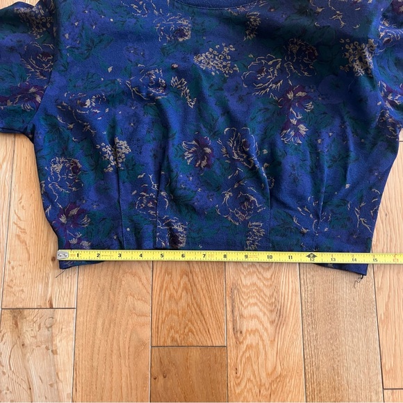 Vintage 90s 2 Piece Dark Blue Floral Belted Skirt and Top Set Size Small - Picture 3 of 13